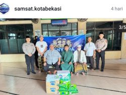 Samsat Kota Bekasi Gelar Edukasi Lalu Lintas dan Bagikan Sembako untuk OjolBekasi,